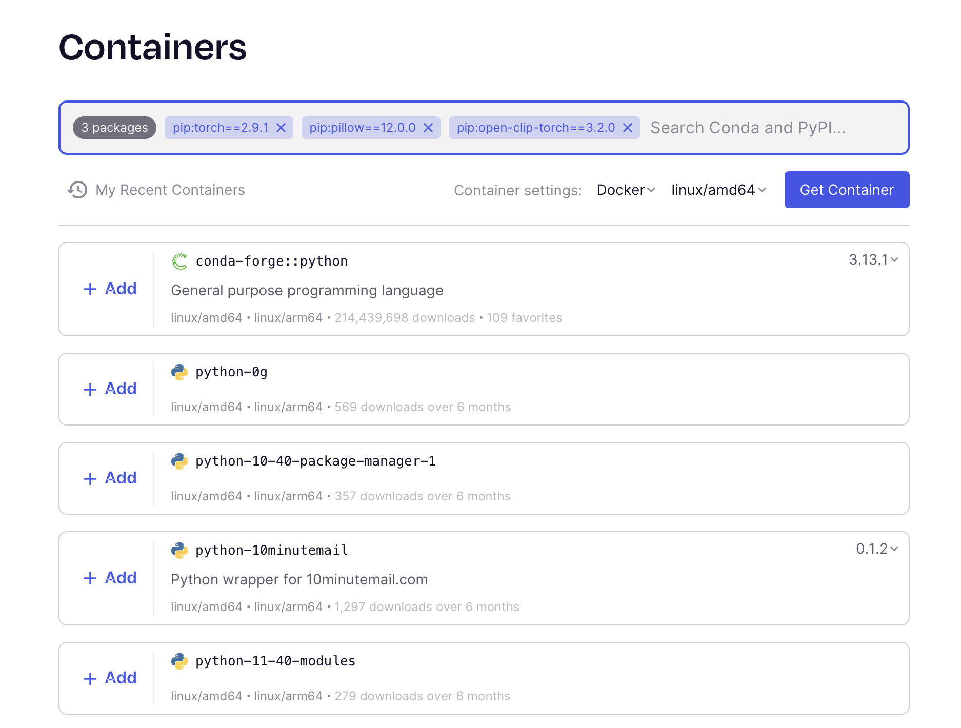Creating a new container using Seqera Containers
